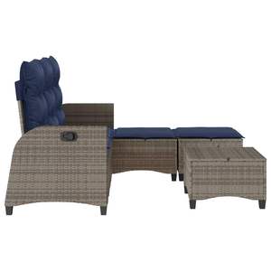 Conjunto de sofás de jardín con forma de L, ratán PE gris, cojines azul marino, muebles de patio - Product Image 5