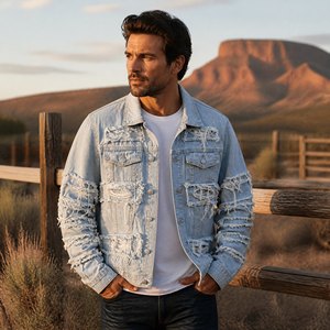 Veste en jean matelassée vintage 100 % coton, coupe classique, effet délavé extrême, style camionneur, pour l'hiver - Product Image 3