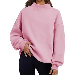Women's Oversized Cotton Pullover Sweatshirt Printed Long Sleeve Mock Neck Hoodie Turtleneck Lined French Terry for Winter - Product Image 1