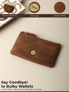 WRIZA Genuine Leather Mini Zipper Key <b>Pouch</b> Compact Travel Short Wallet <b>for</b> <b>Men</b> and Women Premium Handmade Leather Key Holder - Product Image 1