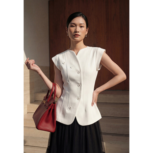 Chaleco Elegante Blanco Asimétrico para Mujer, con Mangas Cortas, Estilo Oficina, Moderno, Casual de Negocios, Marca YONA - Product Image 4