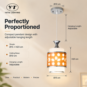 Lámpara colgante moderna E27 de una sola bombilla con pantalla de plástico perforado ámbar, altura ajustable para comedor y cocina - Product Image 2
