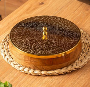 Boîte en bois de forme arrondie avec couvercle, brun foncé, pour fruits secs, bonbons, chips, biscuits, ustensiles de cuisine faits à la main - Product Image 6