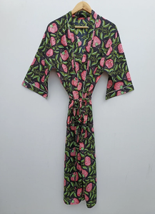 Bata Kimono de Algodón Suave y Transpirable con Estampado de Dibujos Animados Naaz Textile para Mujer, Camisón de Verano Hecho a Mano ODM con Cuello en V y Cintura Elástica - Product Image 5