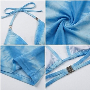 Ensemble tankini bleu tie-dye avec jupe froncée et design ajouré pour femme - Product Image 4