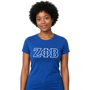 Zeta Phi Beta T-Shirt <b>Women</b> Royal Blue Greek Letter Twill Applique ZOB Crew Neck Short Sleeve Cotton Tee Sorority <b>Top</b> - Product Image 3