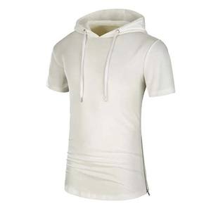 Sweat-shirt à capuche uni personnalisé pour homme, manches courtes, respirant, en tissu tricoté écologique, brodé, coupe classique - Product Image 4