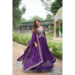 Handmade Multi-Embroidered Gown with Sequins for Party Wear A-Line Silhouette and Empire Waistline - Product Image 6