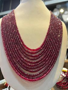 Vintage Natural <b>Ruby</b> 6-Strand Rondelle Beads <b>Necklace</b> Strand Chain Featuring Diamond Pearl IGI Certified Women's Hinduism Style - Product Image 5