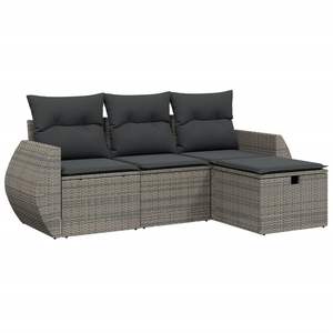 Conjunto de Sofá Modular de Jardín de Ratán Gris, 4 Plazas, con Almacenamiento, Muebles de Exterior, Diseño Contemporáneo - Product Image 4