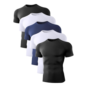 Men's <b>Compression</b> <b>Shirts</b> Short Sleeve White <b>Black</b> Spandex Polyester Breathable UPF50+ Eco-Friendly Quick Dry Seamless Fitting - Product Image 5