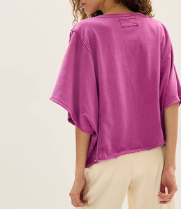 T-shirt ample à manches chauve-souris pour femme, couleur unie, col rond, coupe ample, tricoté, grande taille, haut décontracté pour femme, vêtement d'été, respectueux de l'environnement - Product Image 2