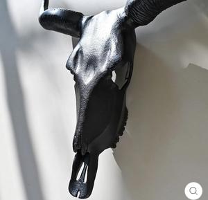 Minimalist Black Metal Bull <b>Skull</b> Wall Decor with Powder Coated Finish for Indoor Use - Product Image 3