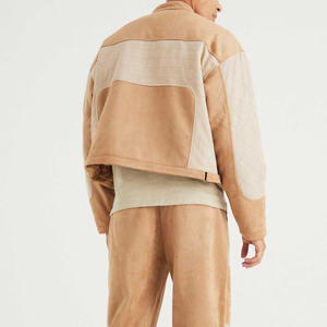 <b>Men's</b> High Quality <b>Suede</b> Bomber <b>Jacket</b> Color Blocking Stand Collar Zipper Closure Casual Autumn Wear Eco-Friendly - Product Image 3