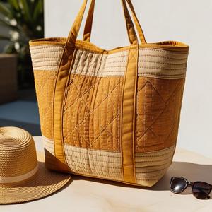 Handcrafted Rustic Kantha <b>Quilted</b> Women's <b>Tote</b> <b>Bag</b> Lightweight Artisan Stitched Summer Essential for Holidays - Product Image 1