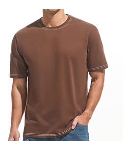 T-shirt uni pour homme en polyester-coton personnalisé avec impression sérigraphique compressée à grammage lourd – Modèle personnalisé - Product Image 4