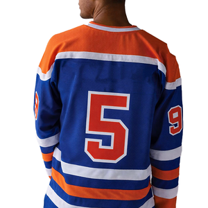 เสื้อฮอกกี้สไตล์เรโทร สีส้มน้ำเงิน สำหรับผู้ชาย ทรงโอเวอร์ไซส์ ผ้าตาข่าย ชุดทีม สามารถสั่งทำชื่อและหมายเลขได้ แขนยาว เสื้ออเมริกันฟุตบอล - Product Image 6