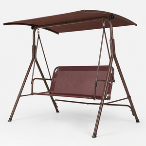 Outdoor Patio <b>Swing</b> Bench With Canopy Brown Metal <b>Frame</b> Maroon Seat Garden Porch Balcony Relaxing Furniture - Product Image 2