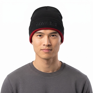 หมวกบีนนี่สีดำสำหรับผู้ชาย Hawk Eye พร้อมขอบสีแดง โลโก้ปักนูน สวมใส่สบายในฤดูหนาว - Product Image 1