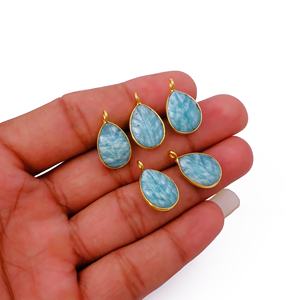 จี้อัญมณีอเมซอนไนต์ทำมือชุดฝาพร้อมจี้รูปหยดน้ำสีทองสลักรูปใบไม้จี้แฟชั่นและเสน่ห์ - Product Image 2