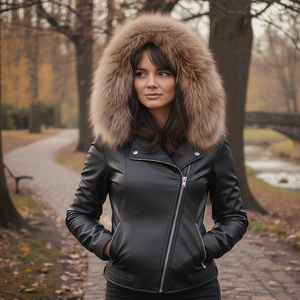 Blouson Bomber en Véritable Peau de Mouton à Carreaux Respirant pour Femme, Style Motard Urbain Hiver, Tendance Moto - Product Image 1
