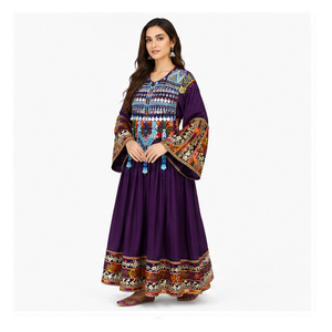 Tribal Ethnic Vintage Kuchi Afghani Pakistani Women Dress Multi Colors Mandarin Collar Lace Natural Zippers Afghan Kuchi Dress - Product Image 1