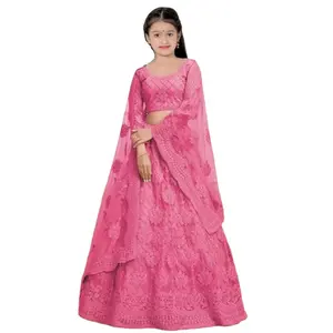 Lehenga Choli de 6-7 ans de couleur rose Maharani pour filles de l'Inde pour mariage et fête