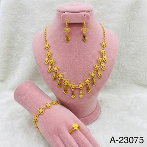 Gold Plated Alloy Jewelry <b>Set</b> Necklace Earrings <b>Bracelet</b> Ring Flower Design Classic Wedding Women's A-23075 - Product Image 1