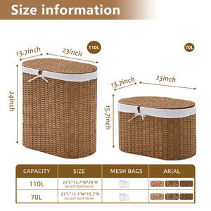 Cesto Portabiancheria Ovale in Giacinto d'Acqua Naturale Intrecciato con Coperchio - Product Image 2