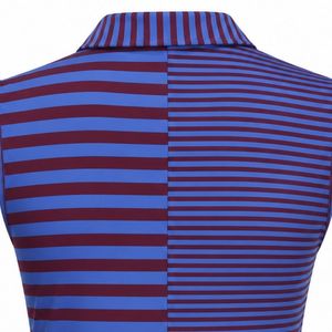 Polo de sport sublimé à rayures bleues et rouges pour femme, manches courtes, confortable, idéal pour le golf et l'entraînement - Product Image 5