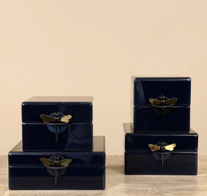 Luxury Black Mirror <b>Glass</b> Decorative Storage Box Set Dragonfly <b>Knob</b> Premium Jewelry Vanity Organizer Boxes Home Decor Lacquered - Product Image 1