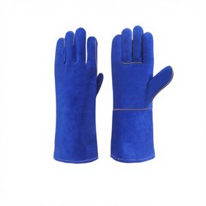 Blue Leather Welding <b>Gloves</b> With Long Sleeve Heat Resistant For Stick Welding Protection Protection Safety Work <b>Glove</b> for Welder - Product Image 4