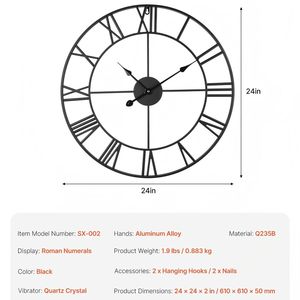 24-Inch Classic Decorative Wall <b>Clock</b> with Roman Numerals Battery Operated <b>Silent</b> Non-Ticking for Living Room Decor - Product Image 4