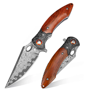 Cuchillo Plegable de Acero de Damasco con Mango de Madera, Hoja de Punta Caída, Perilla de Pulgar, Cuchillo de Caza, Cuchillo de Bolsillo EDC, Grado Industrial OEM para Camping - Product Image 2