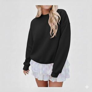 เสื้อสเวตเชิ้ตคอกลมโอเวอร์ไซส์สำหรับผู้หญิง สีพื้น ไหล่ตก ปักลายถัก  ตกแต่งด้วยผ้าแอพพลิเค่  ผลิตจากใยไผ่รักษ์โลก  ปรับแต่งได้ - Product Image 5