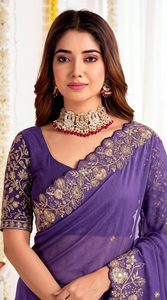 AARA Fashion <b>Purple</b> Embroidered Rayon <b>Saree</b> Blouse Women Traditional Wedding Wear India Pakistan Style Floor Length Regular Fit - Product Image 5
