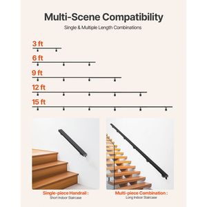 Corrimano per Scale in Alluminio Nero da 15 Piedi, Montaggio a Parete, Capacità di Carico 250 lbs, Ringhiera Industriale per Interni, Caratteristica Chiave per Componenti Scale - Product Image 5