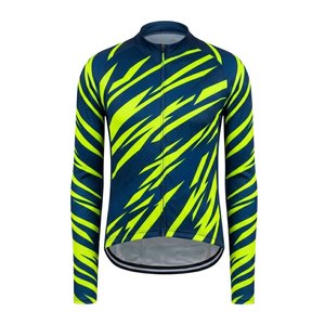 Maillot de cyclisme à manches longues pour homme, séchage rapide, respirant, 180g, blanc et vert rayé, fermeture éclair intégrale, polyester, coupe ajustée - Product Image 5