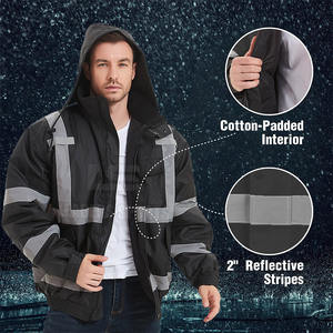 Chaqueta de Trabajo con Capucha y Cremallera Reflectante, de Poliéster Transpirable y Alta Visibilidad para Hombre, Cálida para Invierno - Product Image 3