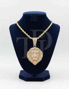 Colgante de Cabeza de León con Incrustaciones de Moissanita y Cadena de Cuerda, Oro 10K 14K, Plata, Collar con Dije de Animal Estilo Hip Hop, Joyería Audaz para Streetwear - Product Image 3