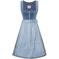 Gaun Midi A-Line Vintage Tanpa Lengan Kerah Bergelombang Beludru Ramah Lingkungan Detail Kancing Tenun Warna Biru Muda Kontras