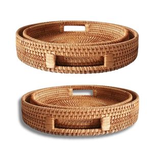 PHU HAO Wicker Rattan <b>Basket</b>/<b>Tray</b> Handmade Eco-Friendly Space-Saving Multi-Purpose Home Decor for Home Hotel Cafe Table - Product Image 1
