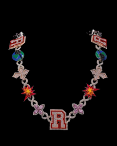 Luxury Women's Rose Gold Plated <b>Statement</b> <b>Necklace</b> 925 Silver Moissanite Letter R Chain Link Hiphop Party Jewelry Unisex - Product Image 1