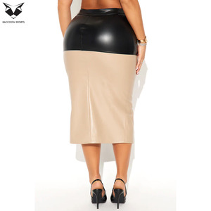 Fashion Black and Beige Patchwork Skirt High Waist Zipper Front <b>Split</b> Leather Skirts & <b>Trousers</b> Sexy Women Club Wear Skirts - Product Image 2