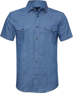 Camisa de Mezclilla de Manga Corta para Hombre, Talla Grande, de Alta Calidad, Transpirable, con Cuello Camisero, Color Sólido, de Algodón, Informal - Product Image 1