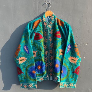 Floral Embroidered Velvet Jacket Handcrafted Boho Suzani Coat Suzani Style <b>bird</b> Design Velvet Suzani Jacket - Product Image 6