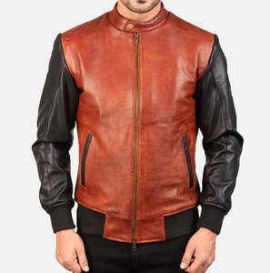 Chaqueta de Cuero Genuino para Hombre, Diseño Negro y Marrón, Cuello Alto, Botón Frontal, Tallas Grandes, Cálida para Invierno, Precio al por Mayor - Product Image 4