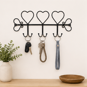 Decorative Triple Heart <b>Wall</b> Mounted <b>Hook</b> Rail Black Wrought Iron Coat Rack With 6 Heavy Duty <b>Hooks</b> For Entryway Organization - Product Image 2