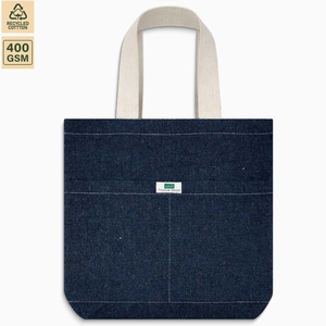 กระเป๋าช้อปปิ้งผ้าเดนิม 400 GSM ใช้ซ้ำได้ ขนาด 38x38x10 ซม. รับทำโลโก้ตามสั่ง ขายส่ง OEM แบรนด์ส่วนตัว รุ่น SS170AA - Product Image 1