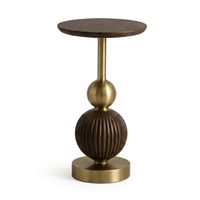 Table d'appoint en bois de manguier sculpté en forme de citrouille avec support latéral nervuré en métal pour le salon